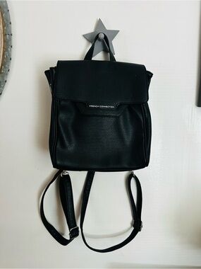 French Connection Black Pebbled Leather Backpack